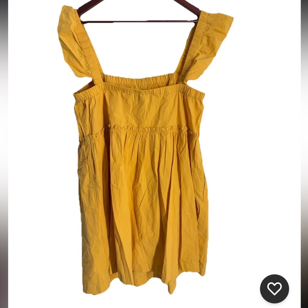Madewell Yellow Flutter Sleeve Square Neck Mini Dress Pockets NK479 Womens Sz XL - Picture 9 of 13